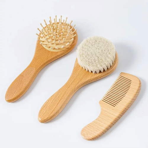 Wooden Baby Hair Brush Combo