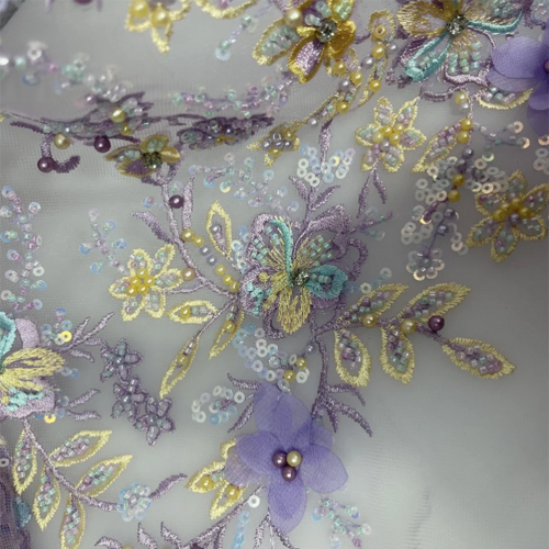 3D Floral Mesh Fabric